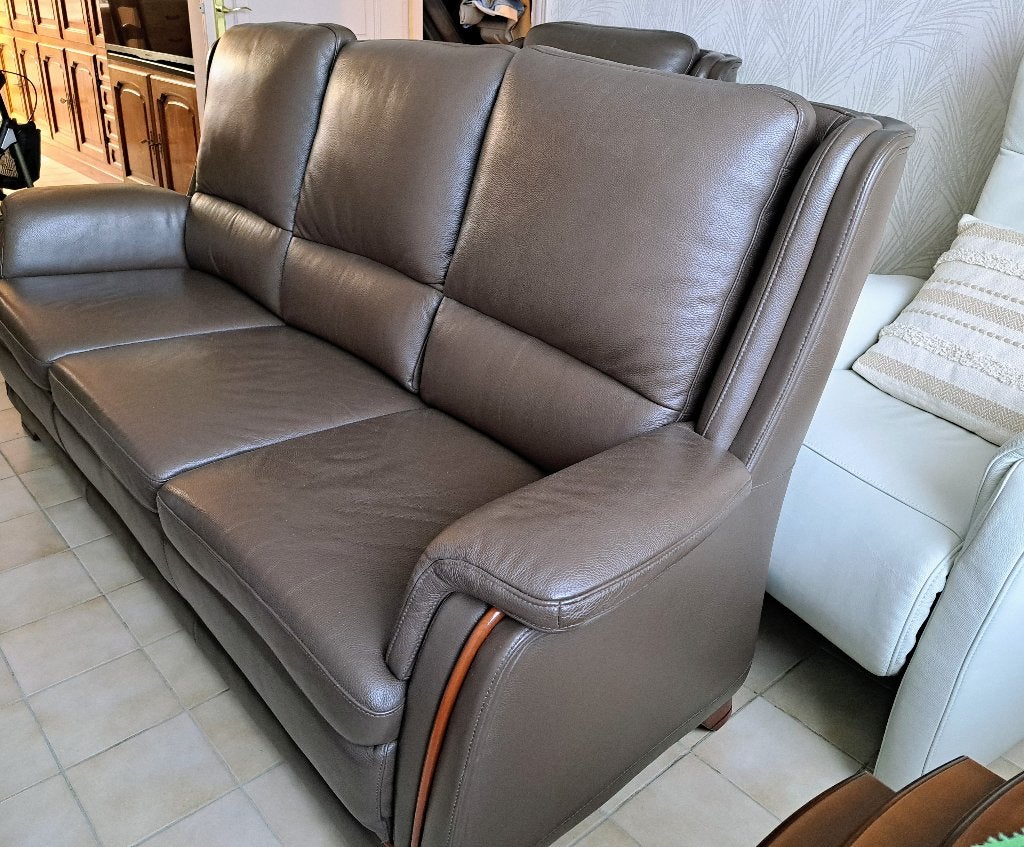 Lederen salon 3 zit+fauteuil, Ophalen, Zo goed als nieuw, Hout, Klassiek