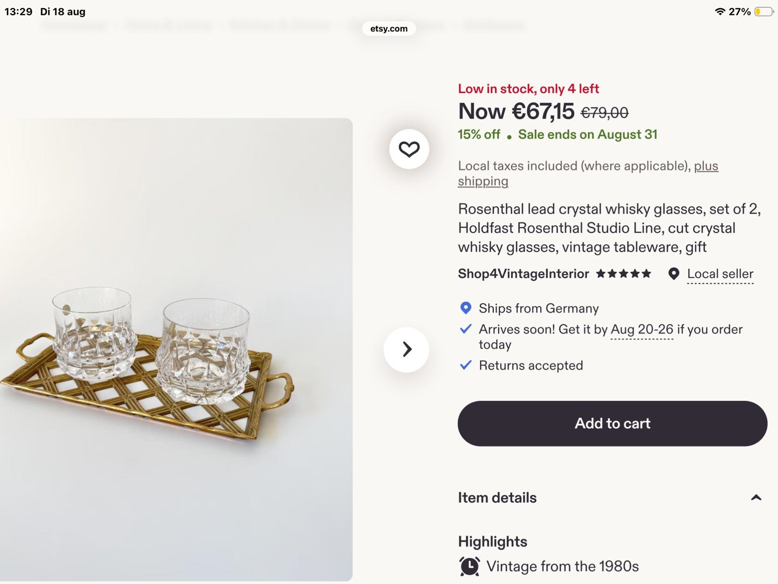 Whisky -Rosenthal holdvast -vintage, Verzamelen, Ophalen of Verzenden, Zo goed als nieuw
