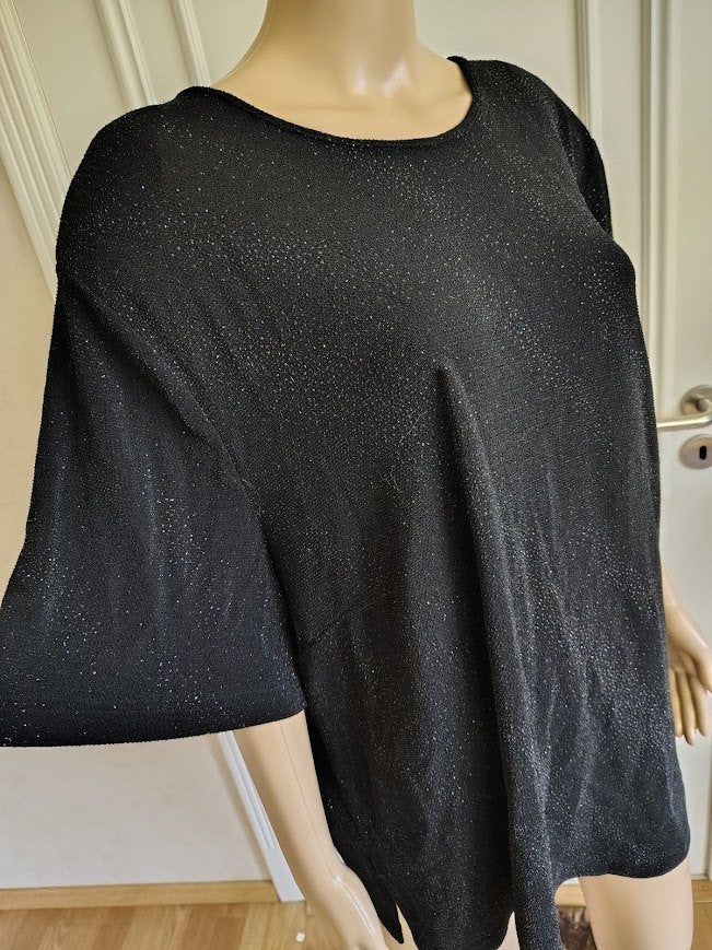 Zwarte feestelijke maxi blouse met glitters, Verzenden, Zo goed als nieuw, Maat 46/48 (XL) of groter, Zwart
