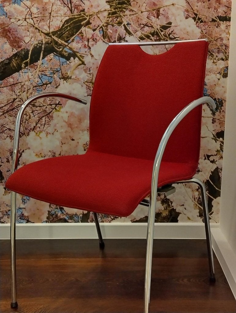 Moderne stoelen, fuchsia zitting, 6 stuks, Huis en Inrichting, Stoelen, Ophalen, Overige kleuren, Zo goed als nieuw, Vijf, Zes of meer stoelen