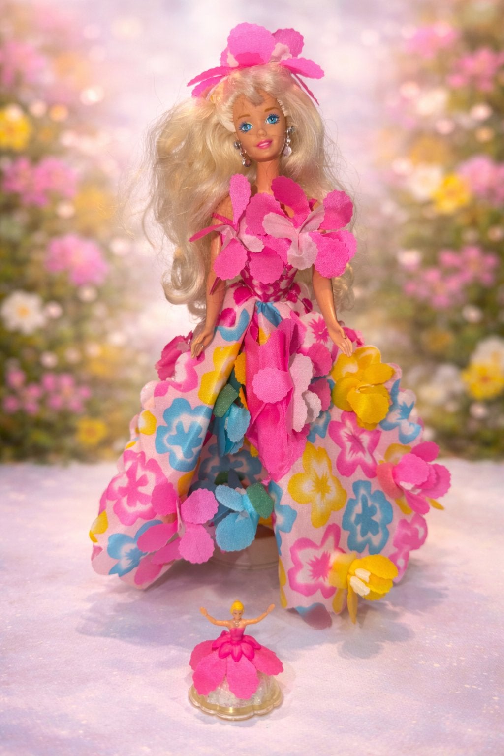 Vintage Flower Fun Barbie/originele bloemenjurk & mini fee, Enfants & Bébés, Jouets | Poupées, Enlèvement ou Envoi, Utilisé, Barbie