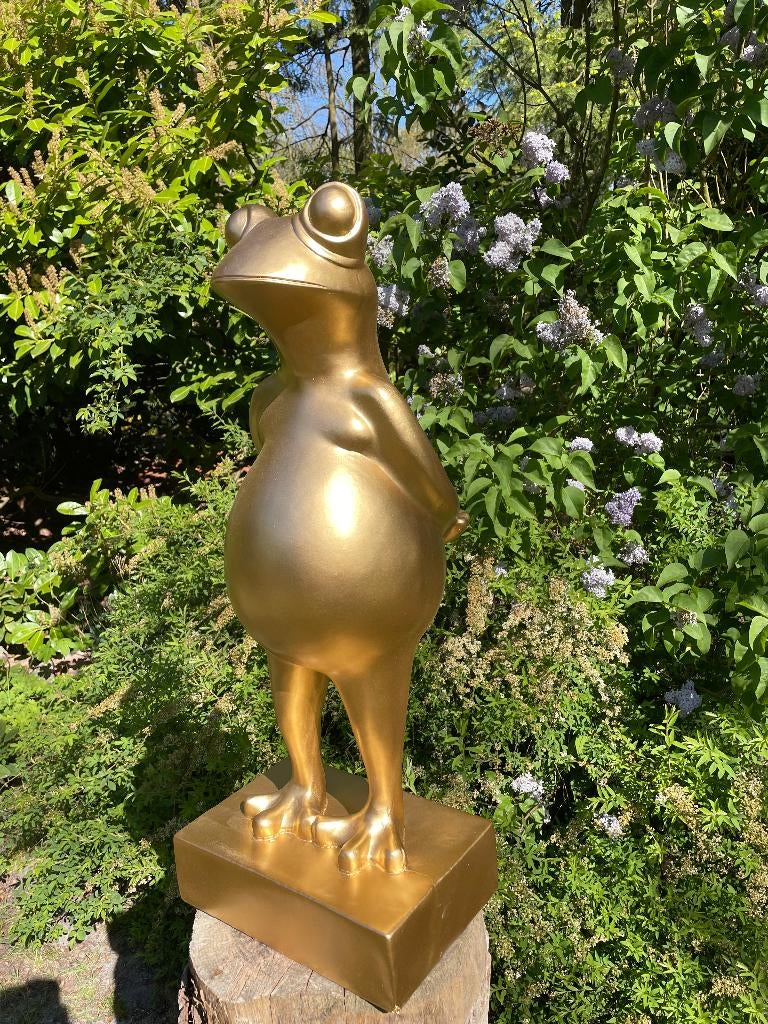 Beeld kikker, goud, zen, zwembad, vijver yoga 80cm, Ophalen, Nieuw, Kunststof, Dierenbeeld