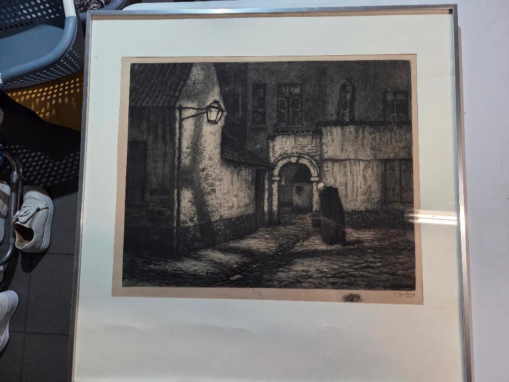 A Geurtens: ets; 'Begijnhof', Antiek en Kunst, Kunst | Etsen en Gravures, Stadsgezicht, Ophalen of Verzenden, Ingelijst, 1950 - 1999