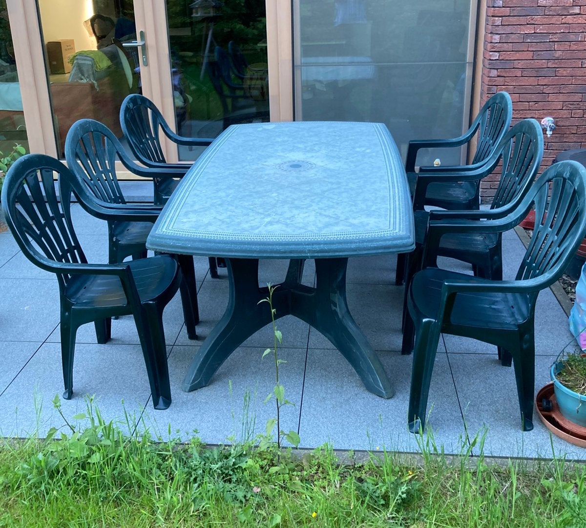 Jardin tuinset - 6 stoelen en tafel groen, Ophalen, Kunststof, Gebruikt, Eettafel