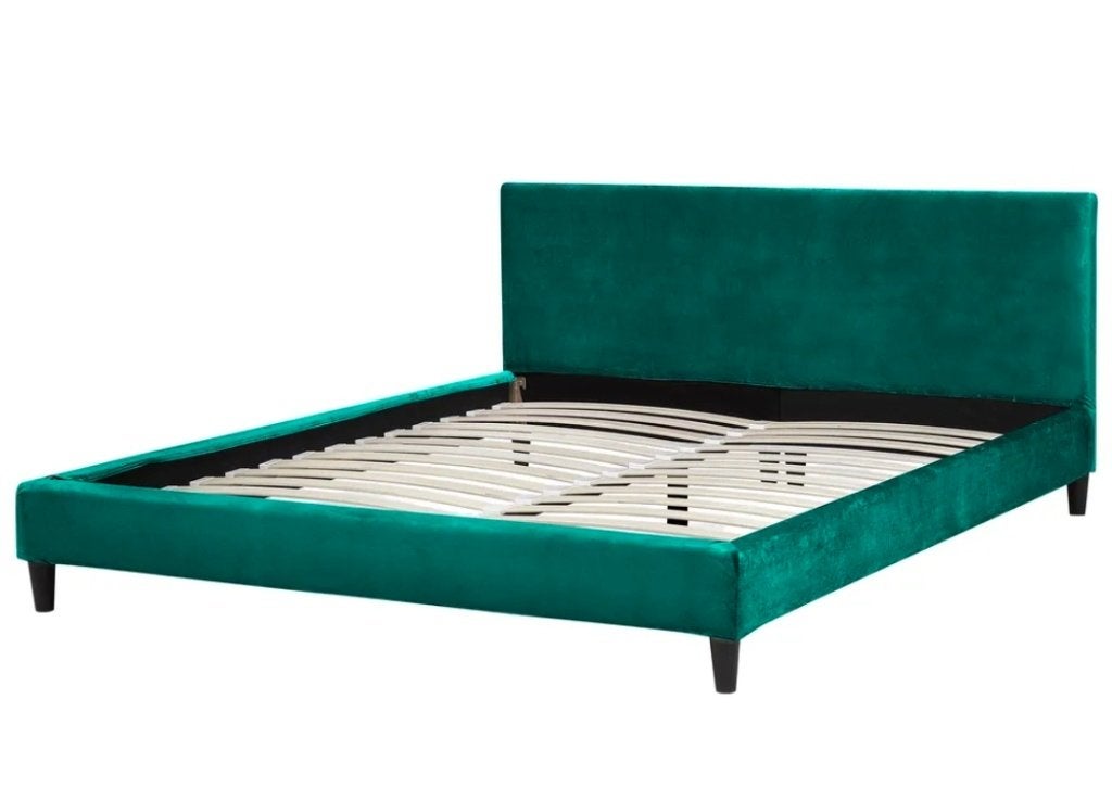 Groen tweepersoonsbed/Tweepersoonsbed van groen fluweel, Ophalen, Tweepersoons, Zo goed als nieuw, 180 cm