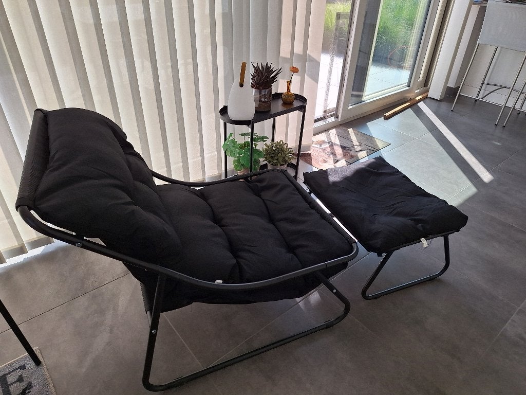 Zwarte loungestoel, Jardin & Terrasse, Ensembles de jardin, Chaise, Salons de jardin, Aluminium, Comme neuf