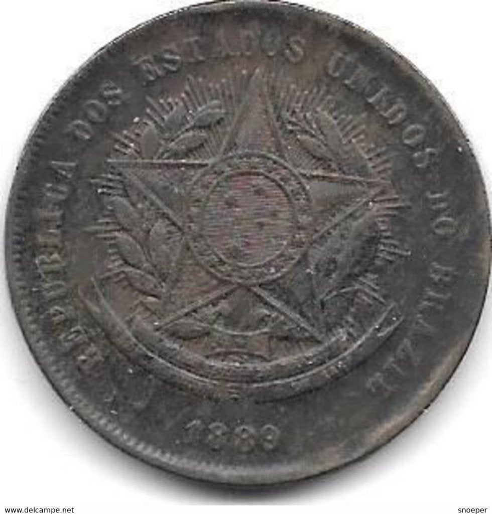 brazil 20 reis 1889 km 490 xf+/ms60, Postzegels en Munten, Munten | Amerika, Verzenden, Zuid-Amerika, Losse munt