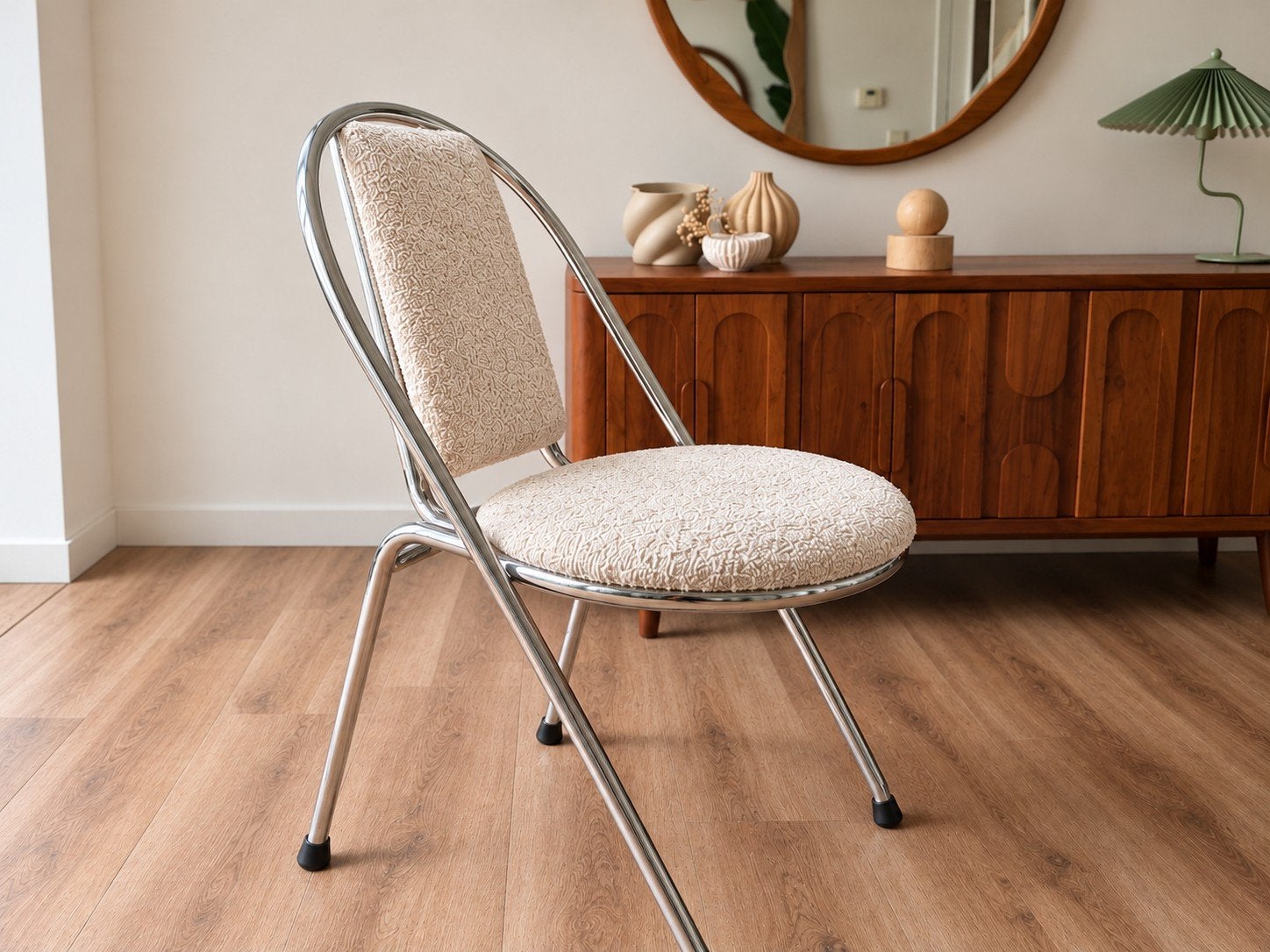 Set van 4 vintage retro eetkamerstoelen, Ophalen, Stof