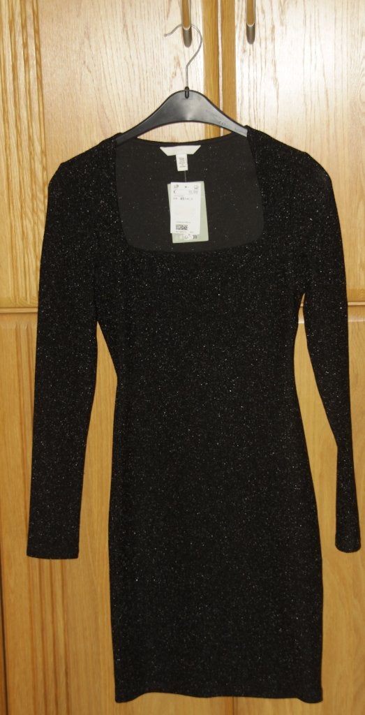 Zwarte feestjurk met glitter, Ophalen, H&M, Zwart, Nieuw