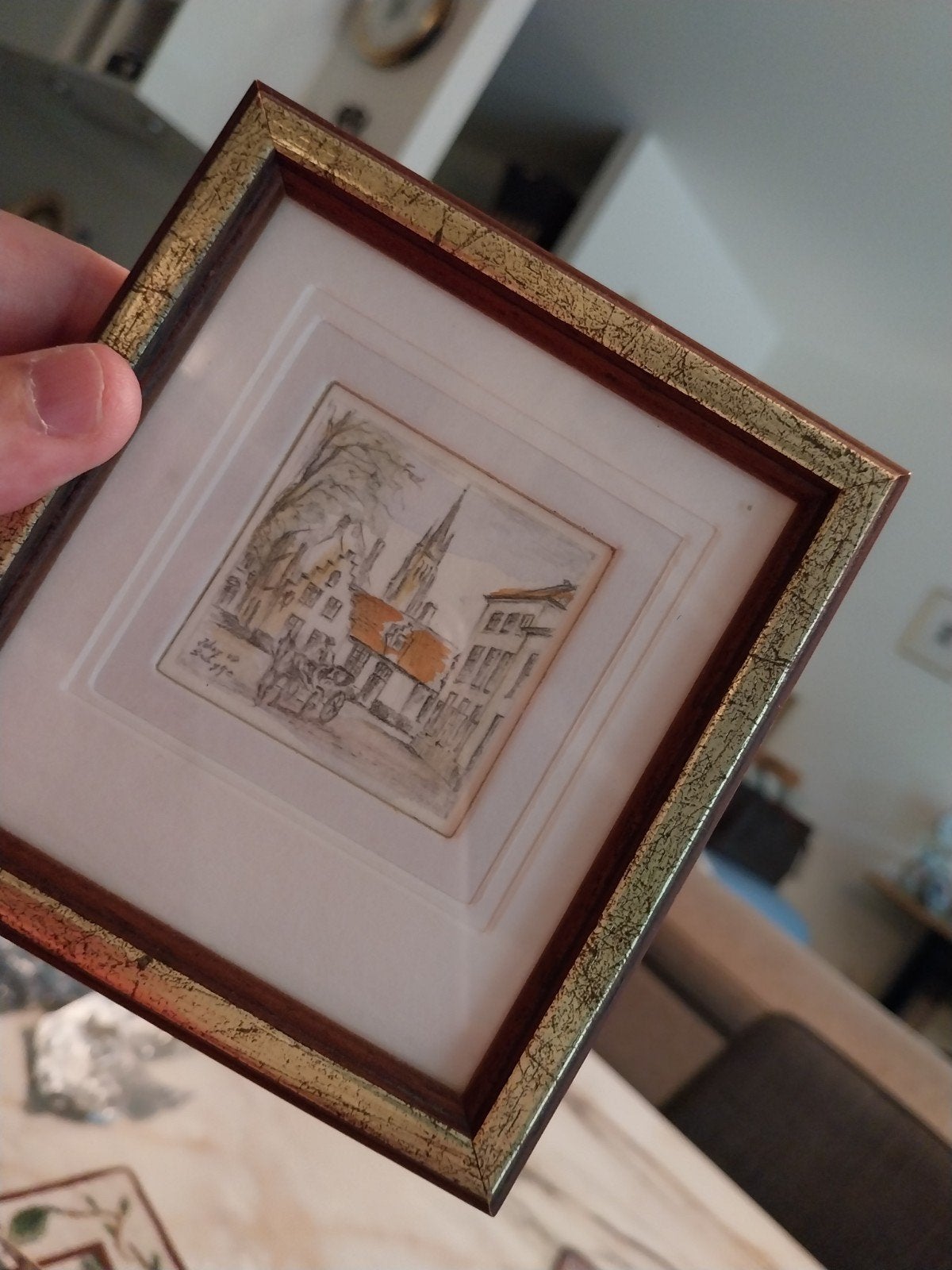 mooie tekening in kader Brugge, Antiek en Kunst, Kunst | Tekeningen en Fotografie, Ophalen of Verzenden, Tekening