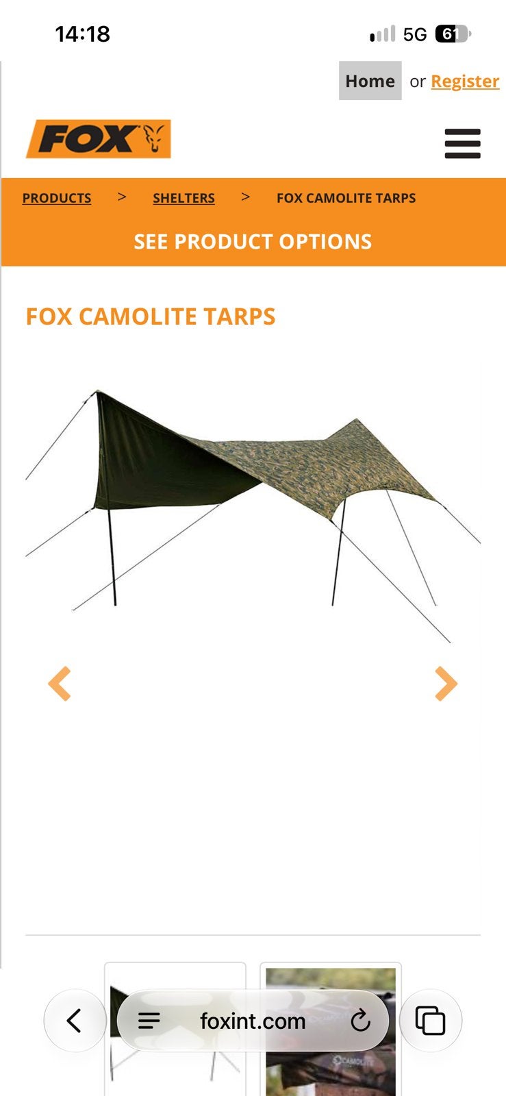 Fox camolite tarp large, Watersport en Boten, Ophalen, Zo goed als nieuw