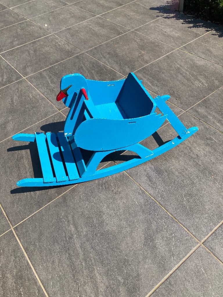 blauw vintage houten schommeleend, Ophalen, Gebruikt