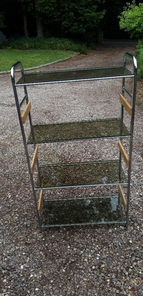 étagère chrome et verre fumé, Enlèvement, Utilisé, Verre