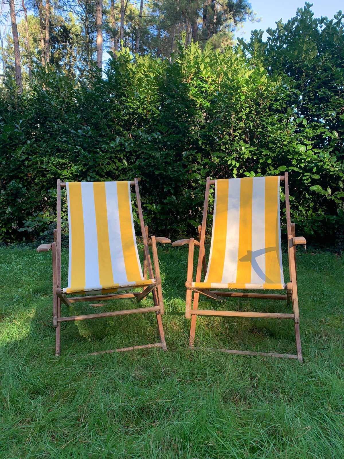 Retro strand-/tuinstoelen (set van 2), Tuin en Terras, Ophalen, Gebruikt, Hout, Inklapbaar