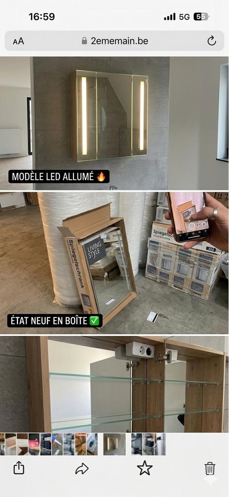 Armoire Miroir LED Living Style (60x70 cm) NEUF + PRISE, Maison & Meubles, Salle de bain | Meubles de Salle de bain, Neuf, Armoire à miroir