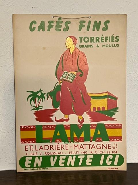 affiche publicitaire en carton léger pour le café « Lama », Enlèvement