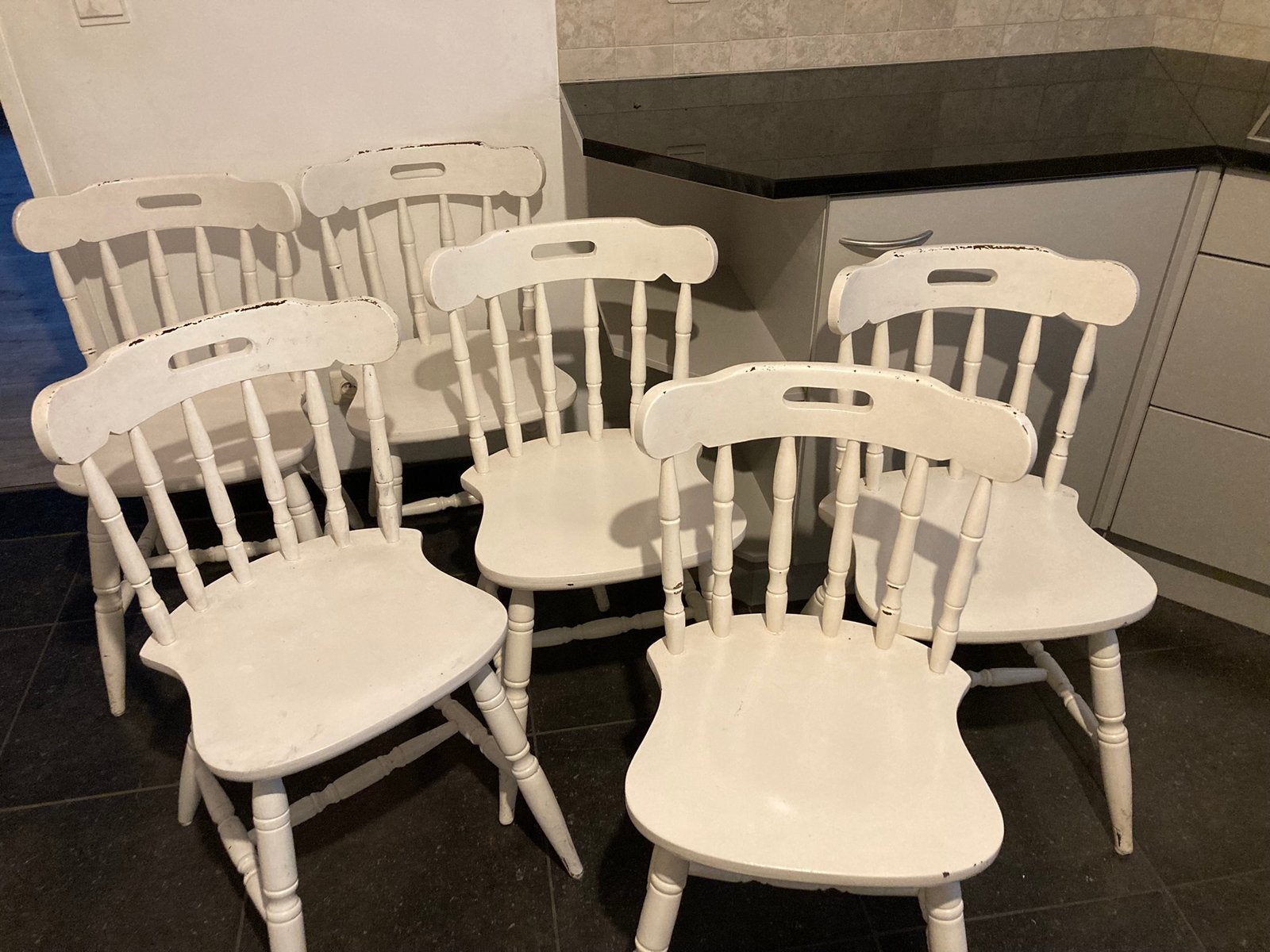 6 houten stoelen., Huis en Inrichting, Ophalen, Gebruikt, Wit, Hout