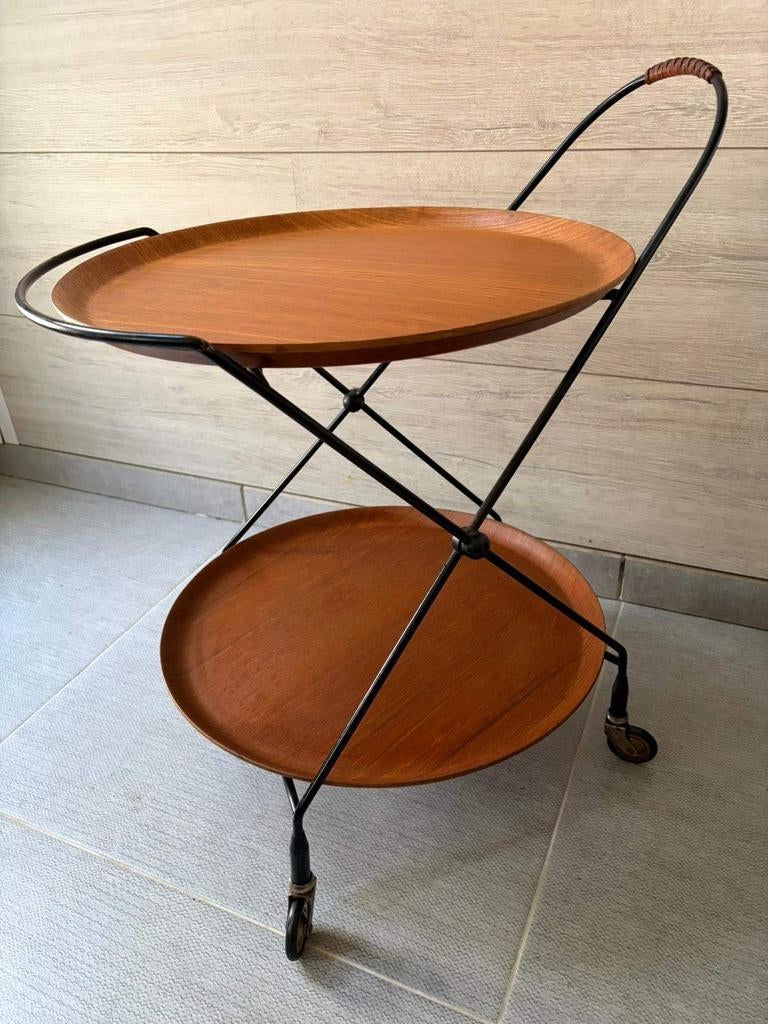 Vintage plooibar trolly, Huis en Inrichting, Tafels | Bijzettafels, Ophalen, Rond, 55 tot 75 cm, Zo goed als nieuw