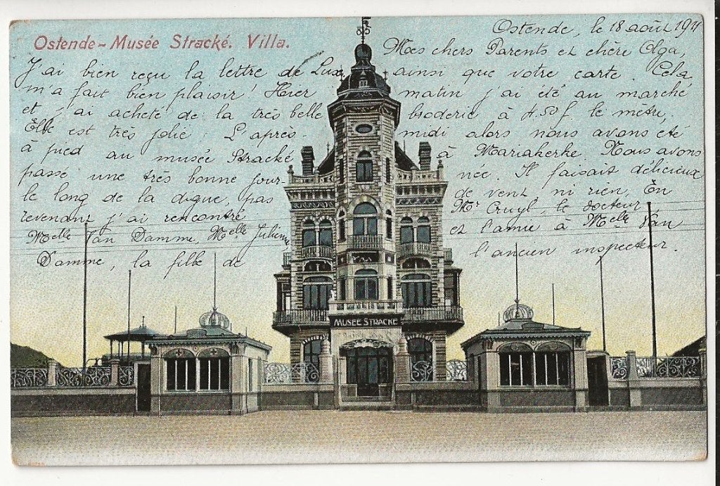 oostende pk musee stracke villa kleurkaart 1911, Ophalen of Verzenden, Voor 1920, Gelopen, West-Vlaanderen