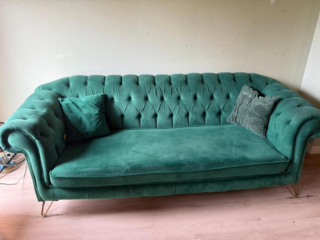 Zetelset olijfgroen fluweel 1 tweezit + 2 zetels, Maison & Meubles, Canapés | Coins salons complets, Utilisé, Synthétique, Enlèvement