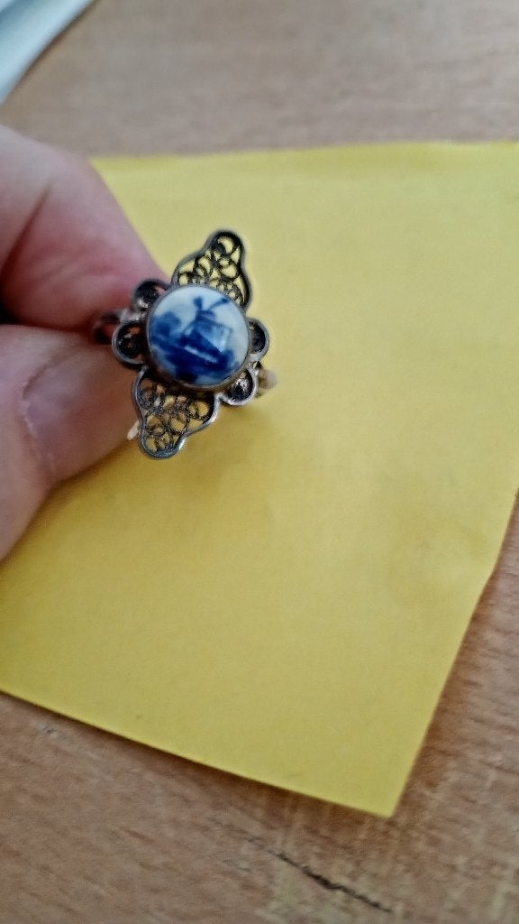 oude zilver delft ring, Antiek en Kunst, Ophalen of Verzenden, Zilver
