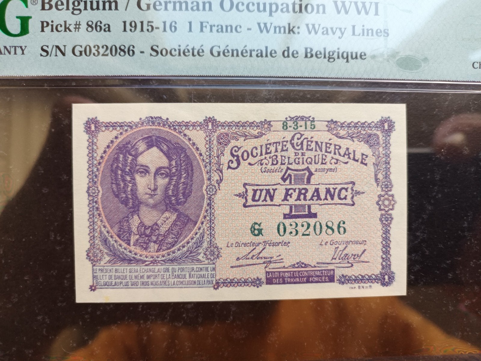 qualité supérieure 1 Frank 1915 violet PMG 64, Enlèvement ou Envoi, Billets en vrac