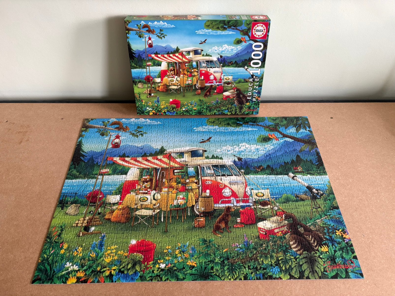Educa puzzel: Camping Holiday 1000 stukjes, Hobby en Vrije tijd, Ophalen of Verzenden, 500 t/m 1500 stukjes, Gebruikt, Legpuzzel