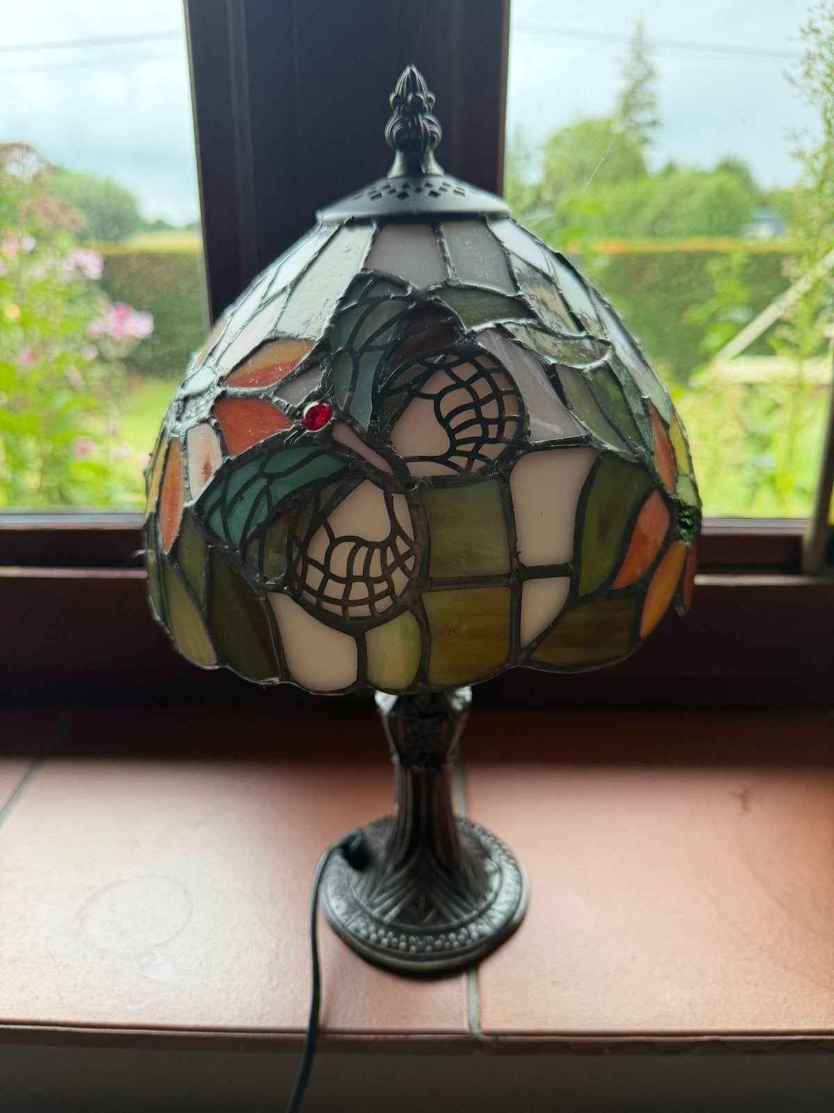 Vintage Tiffany lampje met vlinder glas in lood, Ophalen of Verzenden