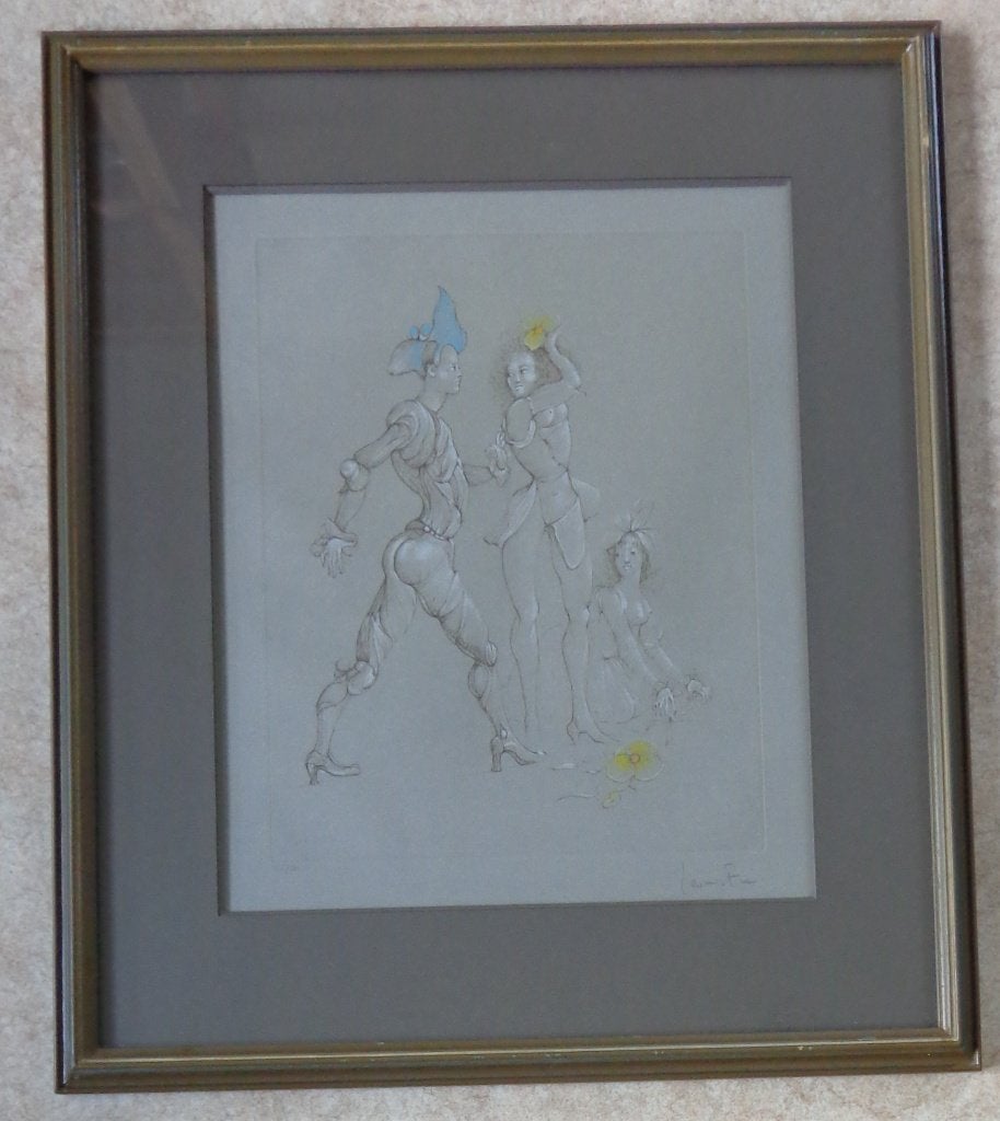 LEONOR FINI / DRIE FIGUREN / KLEURLITHO / 75x64cm / KADER, Avec verre, Enlèvement, Personnages et figures fantastiques, Lithographie
