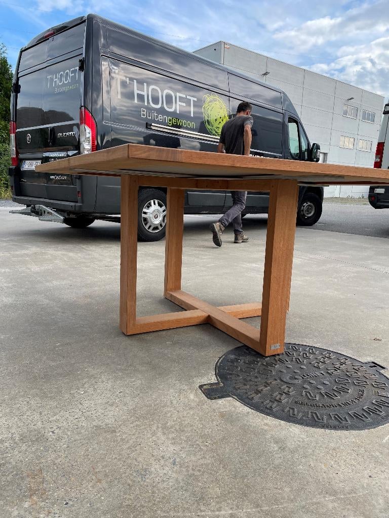 teaktafel tuin met graniet bruin 152x152cm, 75 cm ou plus, 150 à 200 cm, Enlèvement ou Envoi, 150 à 200 cm