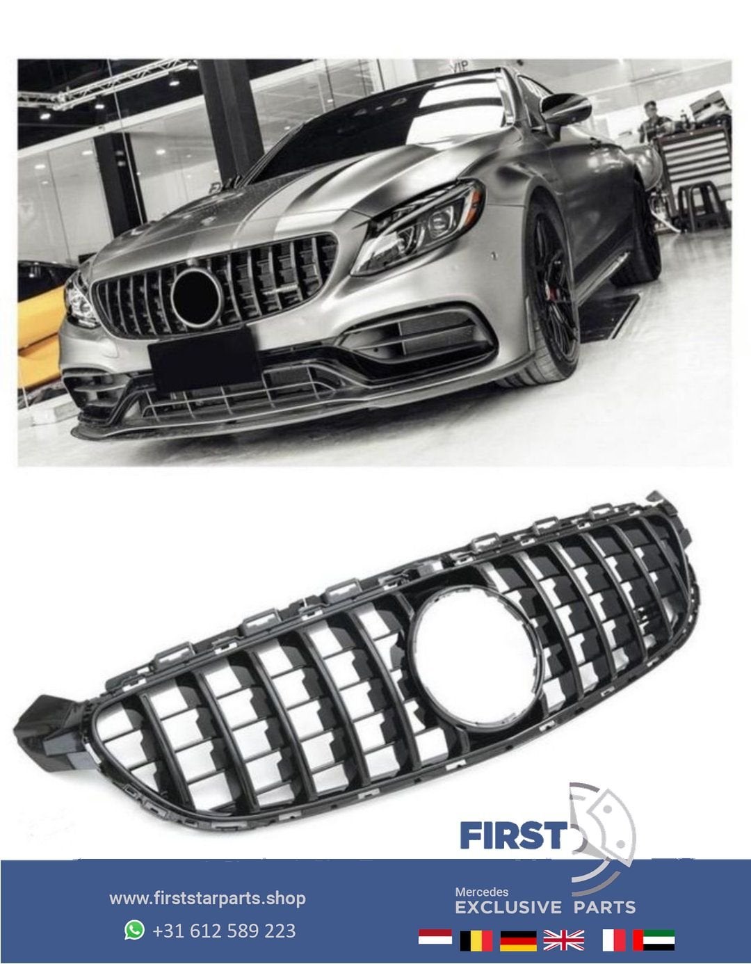 W205 FACELIFT C63 C63s GT PANAMERICANA GRIL ZWART Mercedes C, Utilisé, -, -, Enlèvement ou Envoi