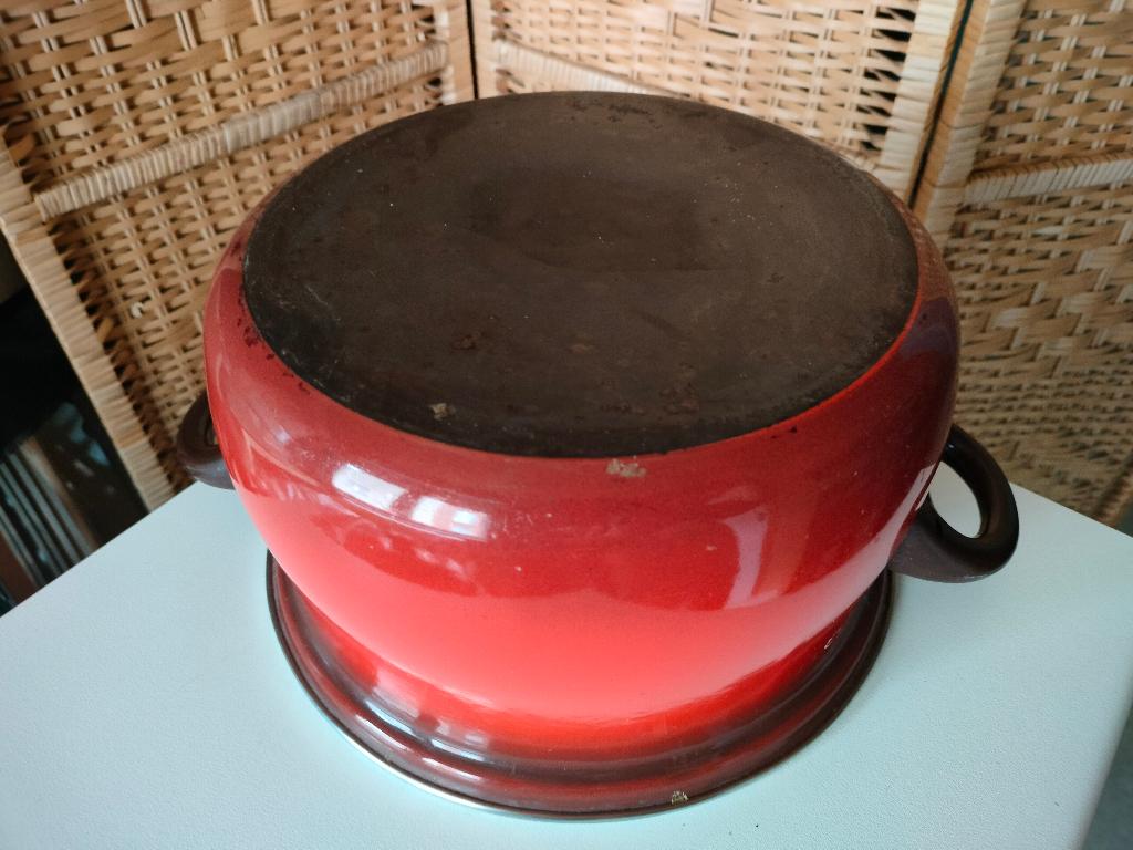 kookpot casserole rood groot vintage email fonte stoofpot, Ophalen of Verzenden, Zo goed als nieuw, Vintage