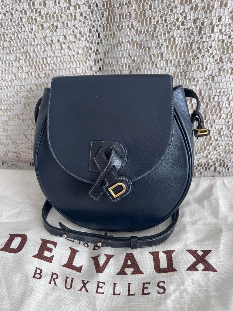 MARINEblauwe leren schoudertas DELVAUX, Handtassen en Accessoires, Ophalen of Verzenden, Zo goed als nieuw, Blauw, Leer