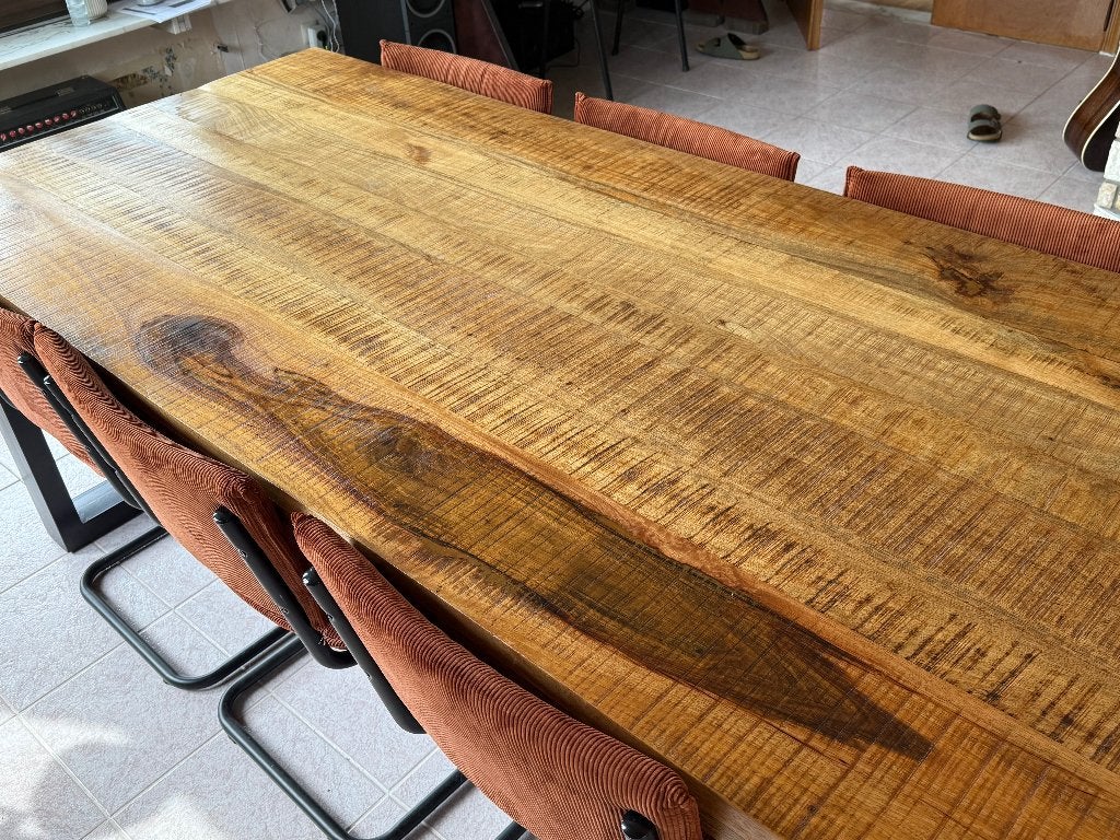 industriële eetkamertafel, mangohout, Huis en Inrichting, Ophalen, Zo goed als nieuw