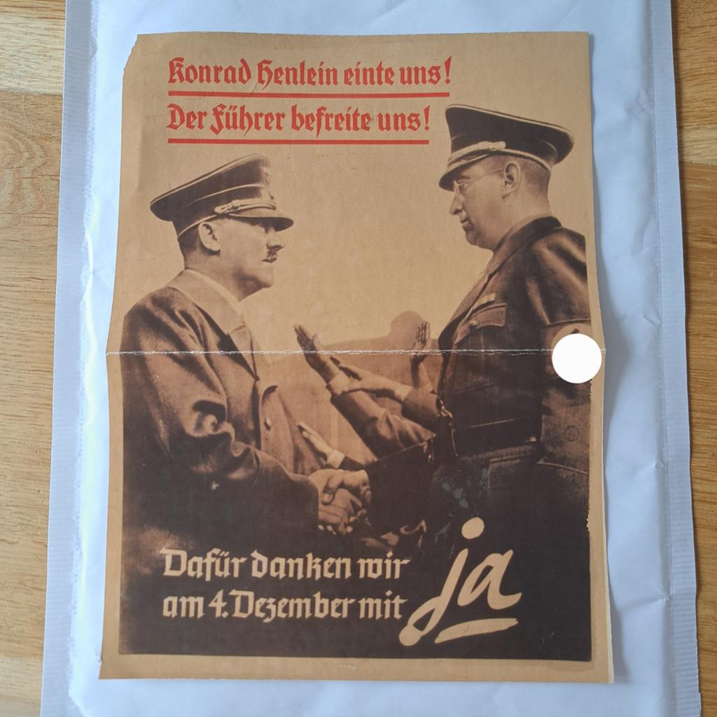 Historische verkiezingsposter Sudetenland 1938, Verzamelen, Ophalen of Verzenden