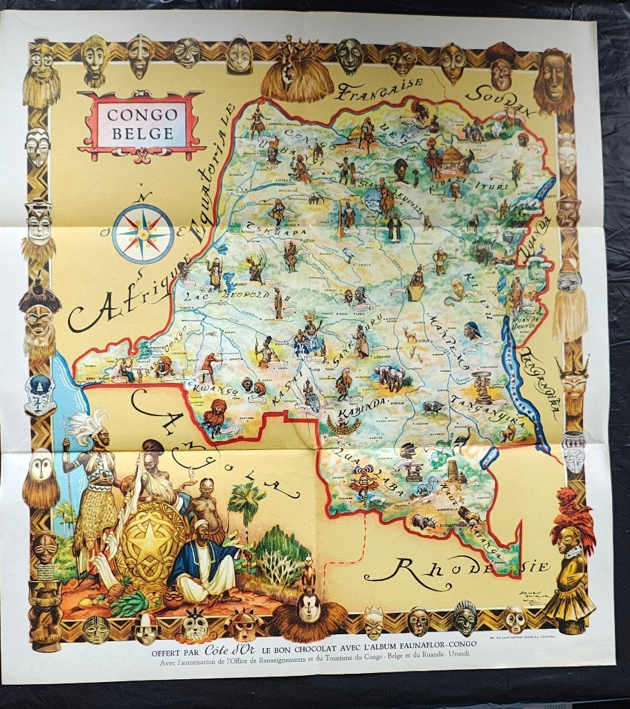 Carte ethnographique Congo Belge illustrée Thiriar Belgique, James THIRIAR, Autres régions, Utilisé, 1800 à 2000