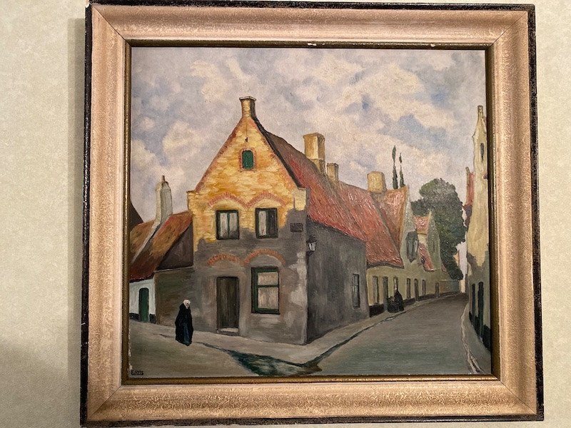 schilderij E.Syts, Antiquités & Art, Enlèvement ou Envoi, Peinture à l'huile, Encadré, Paysage urbain / rural