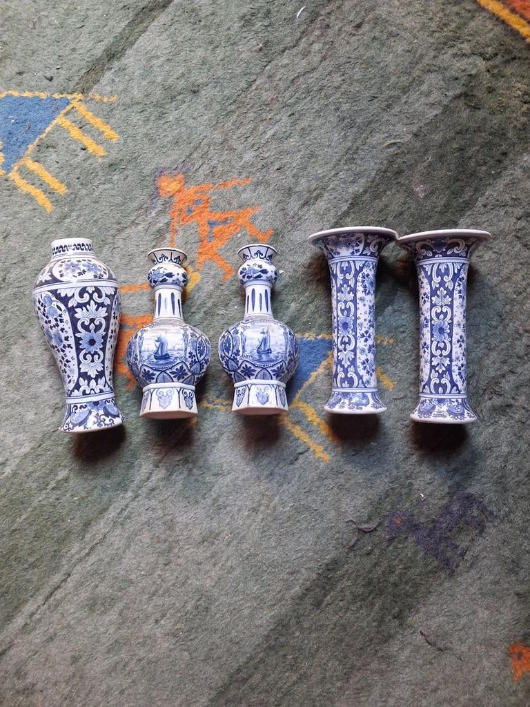 5 delft stukken, 3 porceleinen fles, 2 hexagonaal, Antiek en Kunst, Ophalen of Verzenden