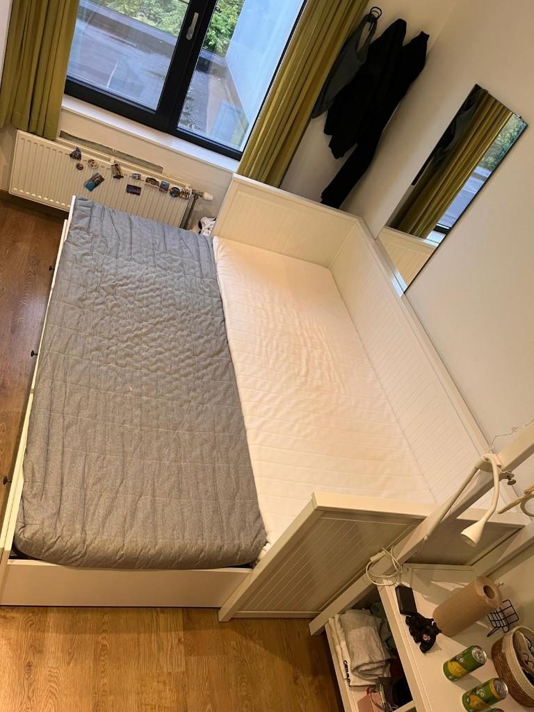 Uitschuifbaar 1 tot 2 persoonsbed, Huis en Inrichting, Ophalen, Wit, Twijfelaar, 200 cm