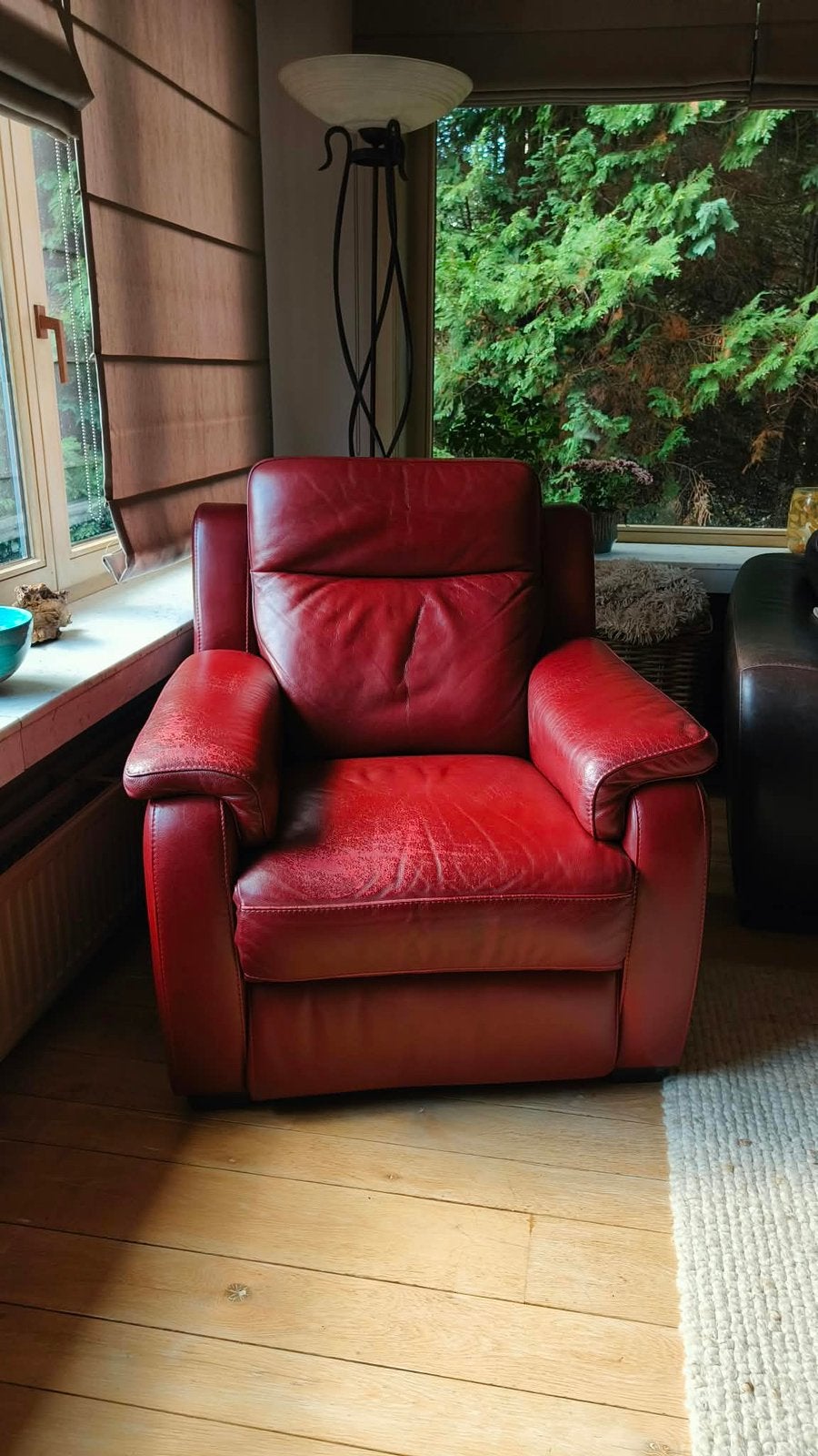 Rode lederen fauteuil met elektrische relaxfunctie, 75 à 100 cm, Enlèvement, Utilisé, Cuir