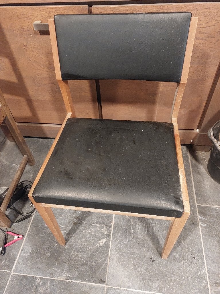 Chaise sixties - seventies - bois + simili - rétro - vintage, Enlèvement, Utilisé, Une, Bois