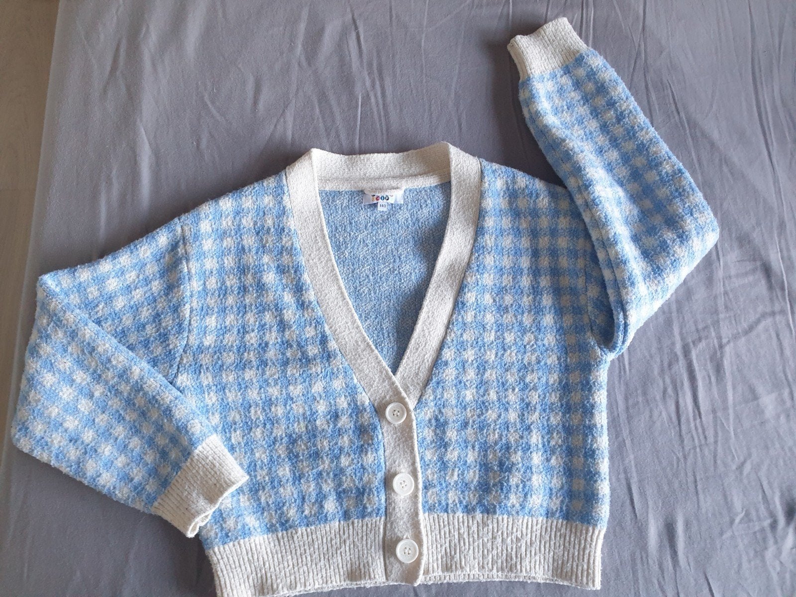 gilet, wit-blauw geruit, maat 140, Kinderen en Baby's, Kinderkleding | Maat 140, Ophalen, Gebruikt, Trui of Vest, Fish&chips (JBC)
