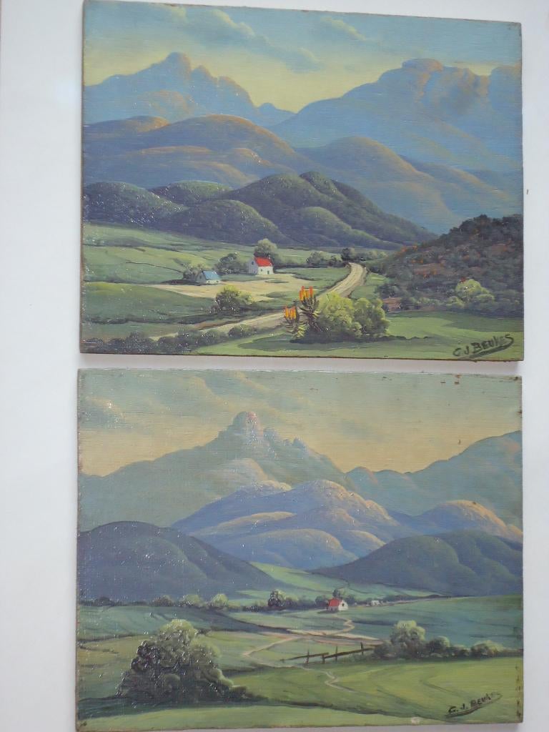 2x landschap G. J. Beukes Zuid-Afrika olieverf /hout paneel, Antiek en Kunst, Kunst | Schilderijen | Klassiek, Ophalen of Verzenden