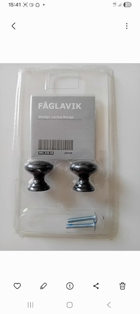 2 deurknoppen Fäglavik Ikea., Ophalen of Verzenden, Nieuw
