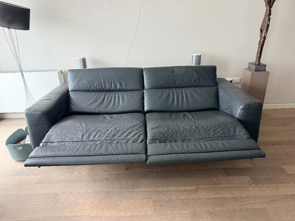 Natuzzi Pensiero Lederen 3-Zit Met Dubbele Elektrische Relax, Ophalen, Gebruikt, Stijlvolle lederen fauteuil, Rechte bank