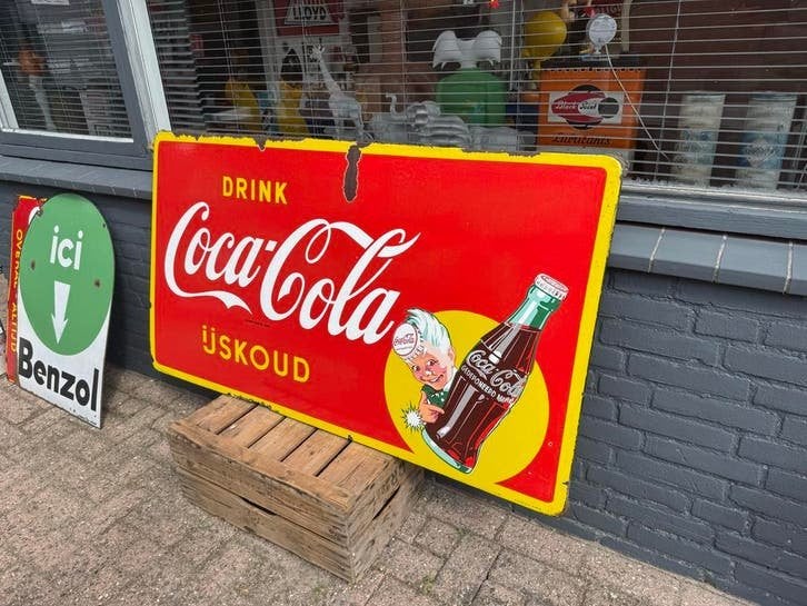 Vintage Coca-Cola Emaille Reclamebord - Drink IJskoud
