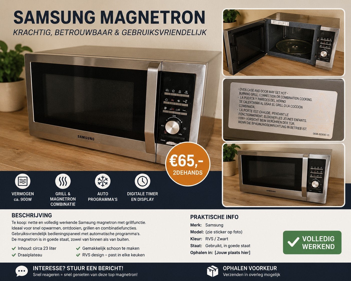 SAMSUNG microgolf oven in zeer goede staat zeer mooie prijs, Ophalen, Gebruikt, Hete lucht, Draaiplateau