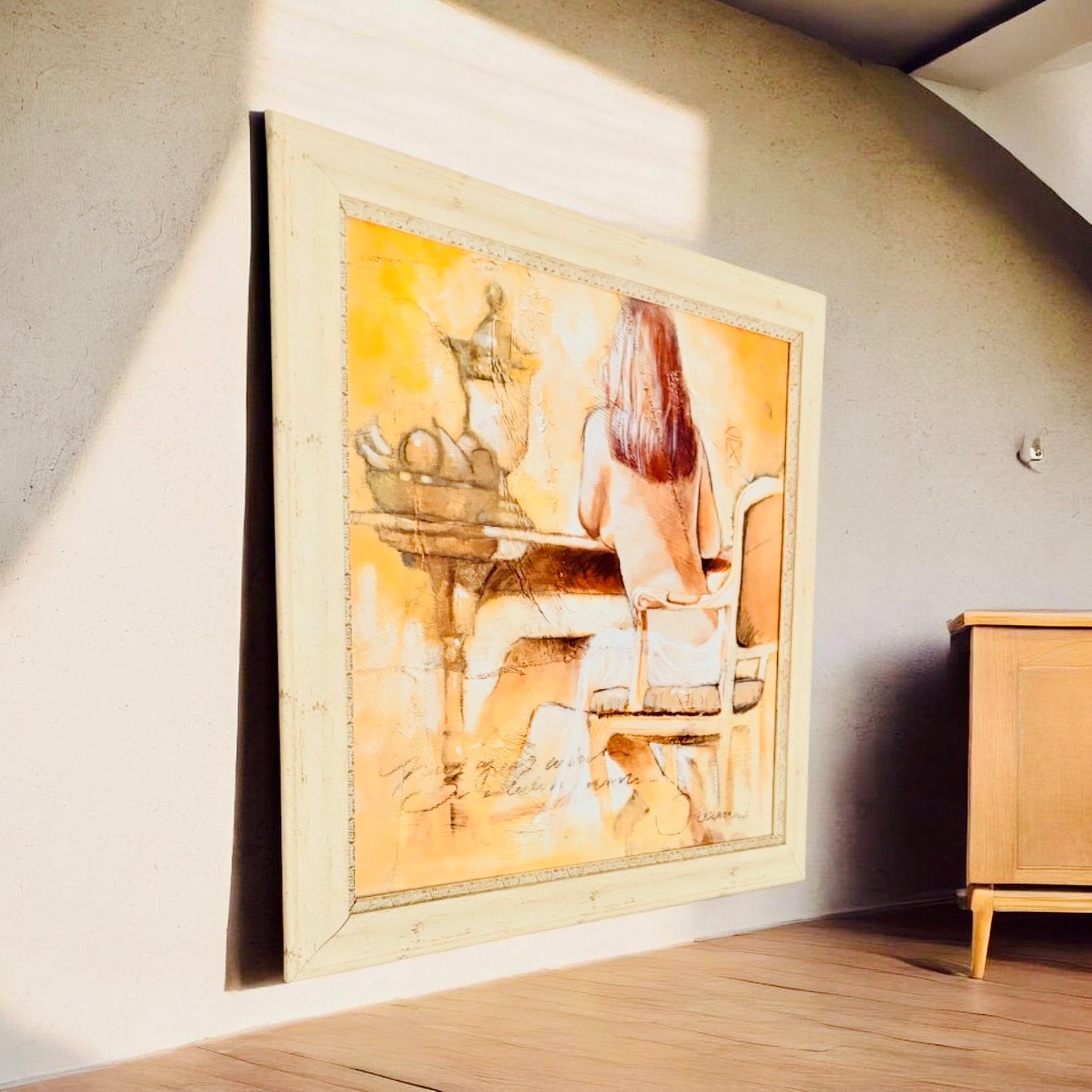 PEINTURE FEMME NUE DE DOS ASSISE SUR SON BUREAU, Enlèvement