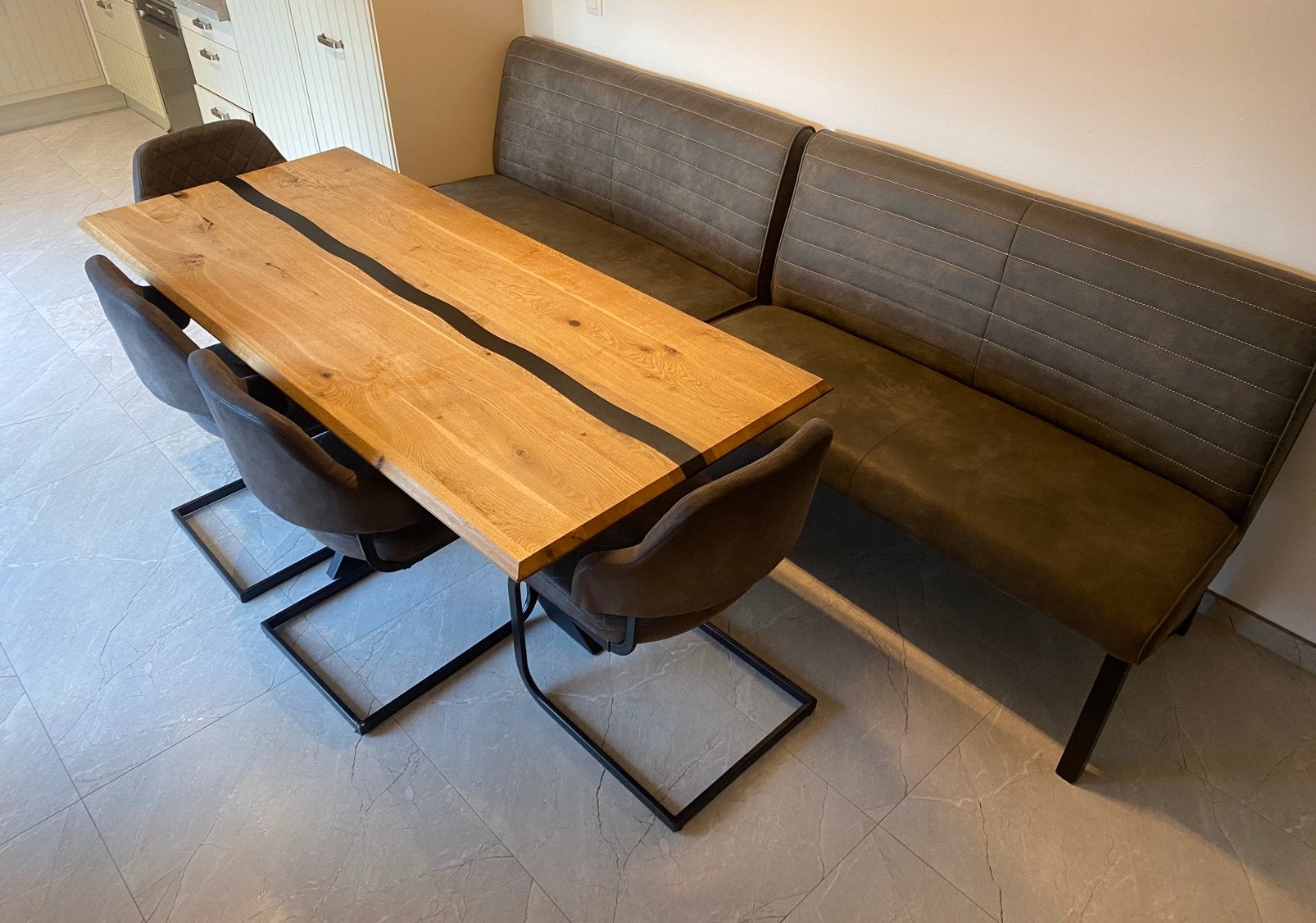 Complete eetkamer set – eetkamerbank + 4 stoelen,, Enlèvement, Comme neuf