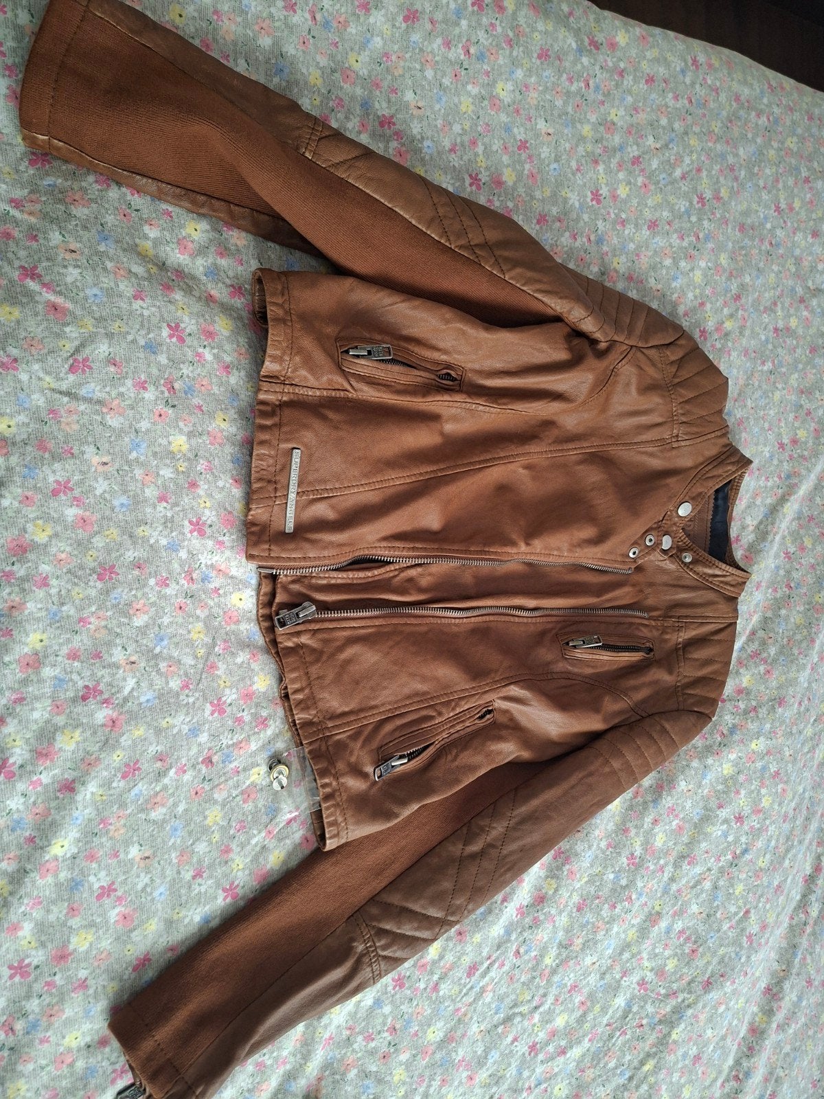 Superdry Angels Leren Jas / Bikerjas - Echt Leer - Maat L (N, Enlèvement, Taille 42/44 (L), Brun